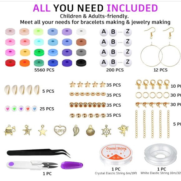 6000 Clay Beads Bracelet Making Kit, 24 Colors Flat Preppy Beads for Friendship - Picture 3 of 3